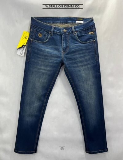 Blue Slim Fit Washed Jeans with Lycra & Whisker Effect
