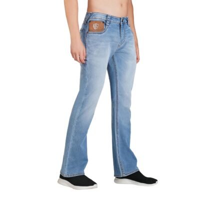 Light Blue Baggy Fit Damaged Jeans with Whisker Effect